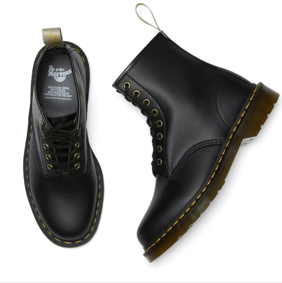 NEW Authentic Dr. Martens Felix 1460 Vegan 8 Eye Boots Black w/ Yellow Accents - Picture 2 of 9